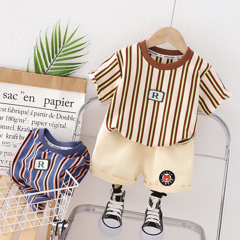2023 Children'S Summer Children'S Wear Boys' Short-Sleeved Suit Summer Wear Little Boy'S Shorts Baby'S Summer Western Style Two-Piece Suit - Image 2