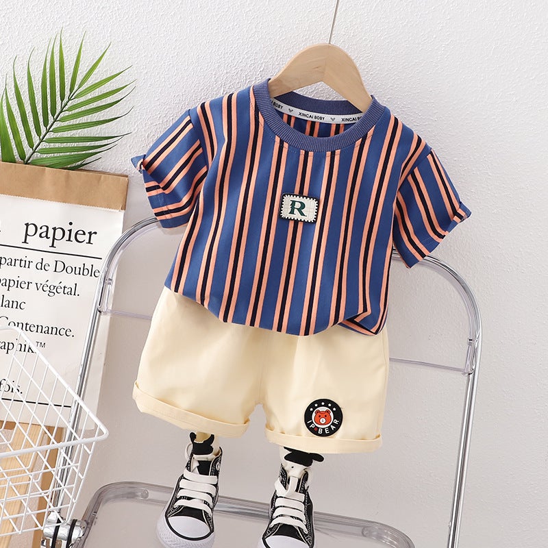 2023 Children'S Summer Children'S Wear Boys' Short-Sleeved Suit Summer Wear Little Boy'S Shorts Baby'S Summer Western Style Two-Piece Suit - Image 3