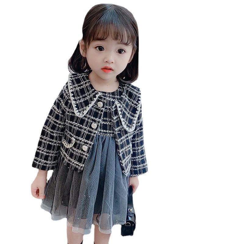 Girls Princess Vest Dress Set Autumn 2024 Gray 