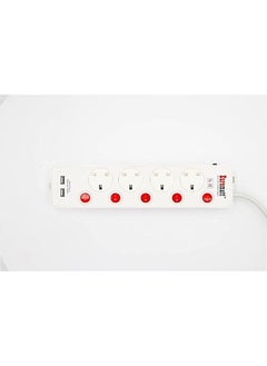 erorex Extension Cord 5Meters 4Outlet 2Usb White Color  - Image 1
