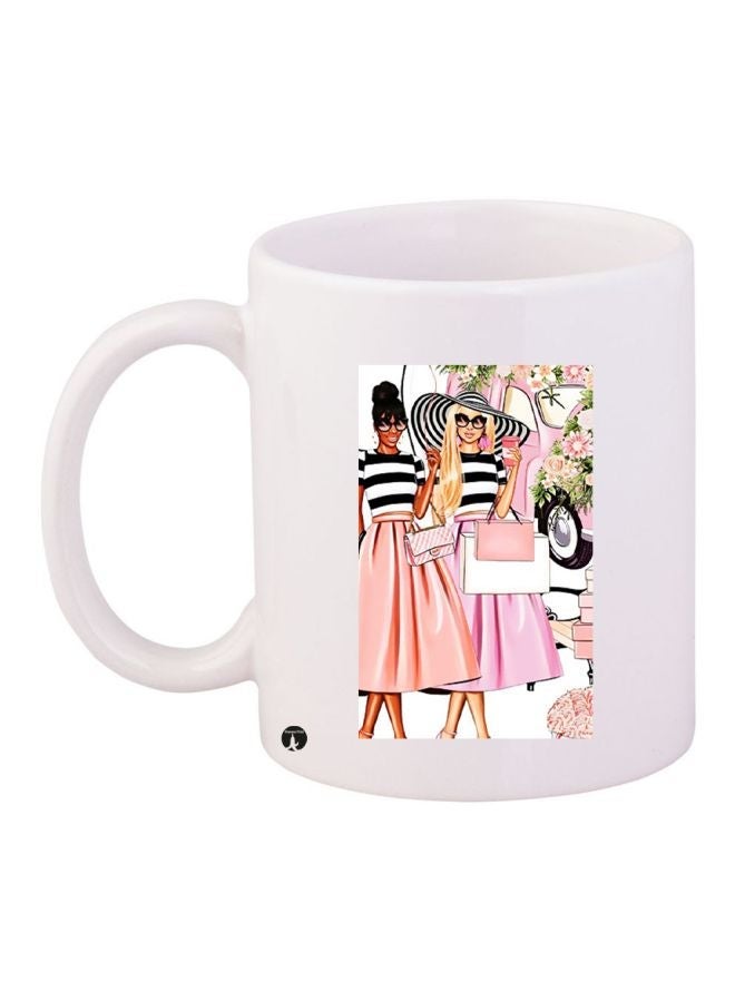 Girls Printed Ceramic Coffee Mug White/Pink/Black 11ounce