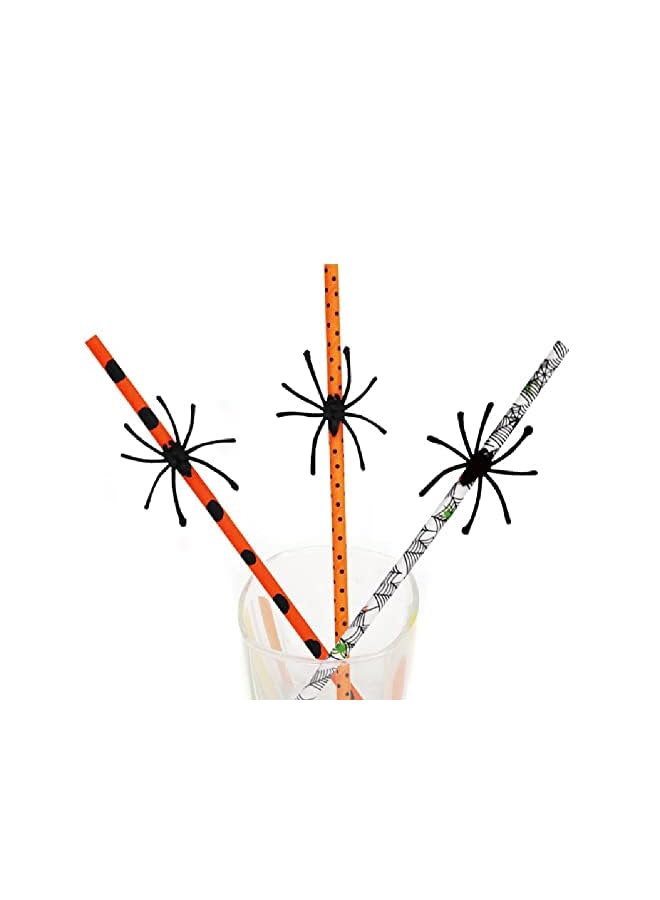 Raxoom of 10 Halloween themed Plastic Spider on Disposable Paper Straws for Halloween Party tableware supplies decor, standard - Image 2