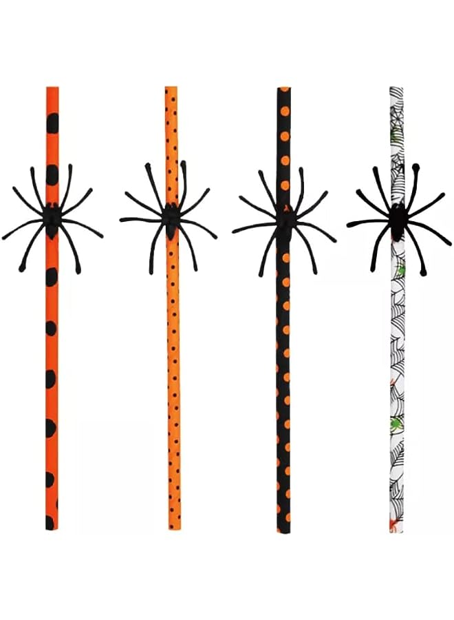Raxoom of 10 Halloween themed Plastic Spider on Disposable Paper Straws for Halloween Party tableware supplies decor, standard - Image 1