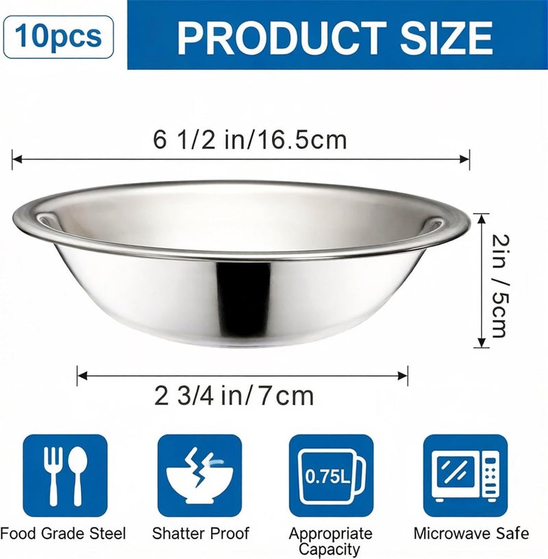 Okllen 10 Pack Stainless Steel Mixing Bowls, 16CM Wide Kitchen Metal Bowl with Flat Base, 3/4 Quart Prep Bowls for Meal Prep, Cooking, Serving, Baking - Image 2