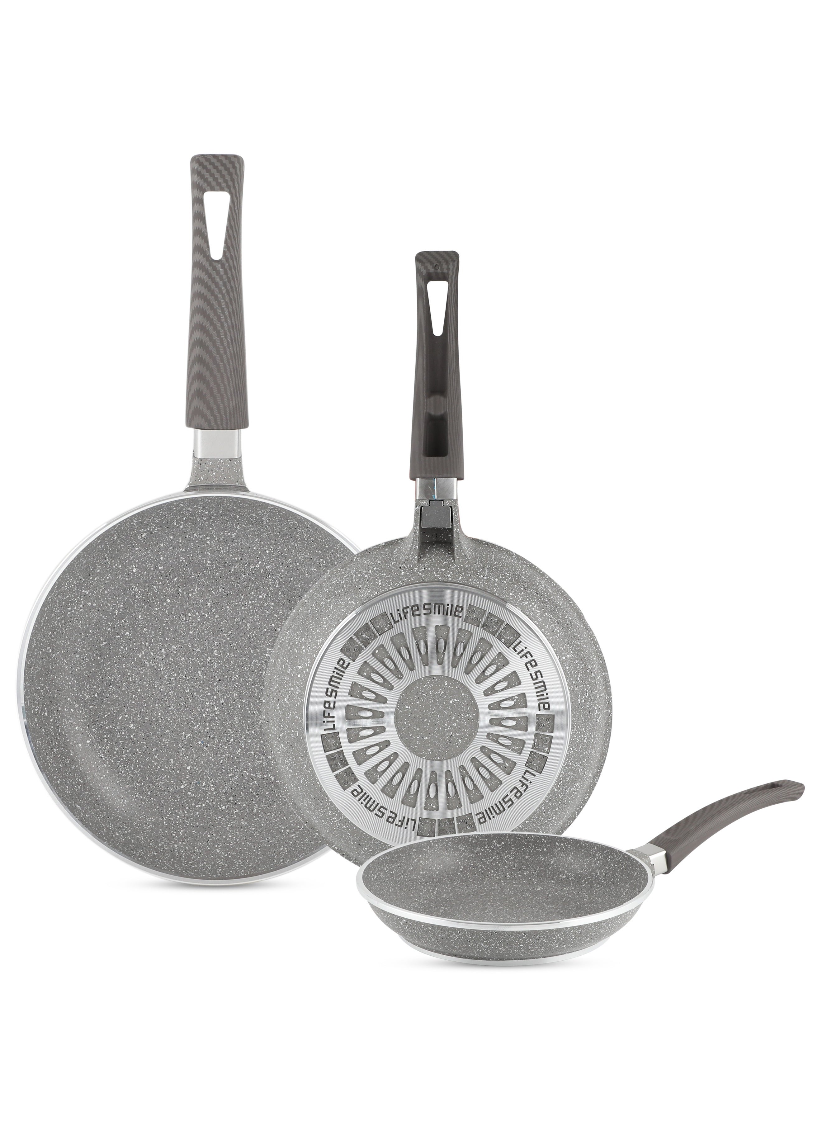 Frying Pan Set - Multi Layer Granite Coating Fry Pan | Include 20 CM, 24 CM, 28 CM Non Stick Pan | Heat-Resistant Handle Hanging Loop 