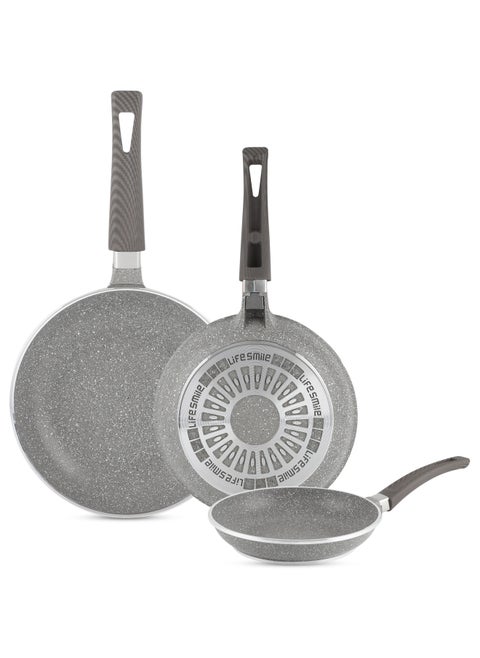 Life smile Granite Coating Non-Stick Frying Pan Set (20+24+28Cm) With Aluminium Body, PFOA Free Fry pan, Omelette Cooking Pan, Healthy Cookware Pan,Multiple Cooktop Compatible Cookwares