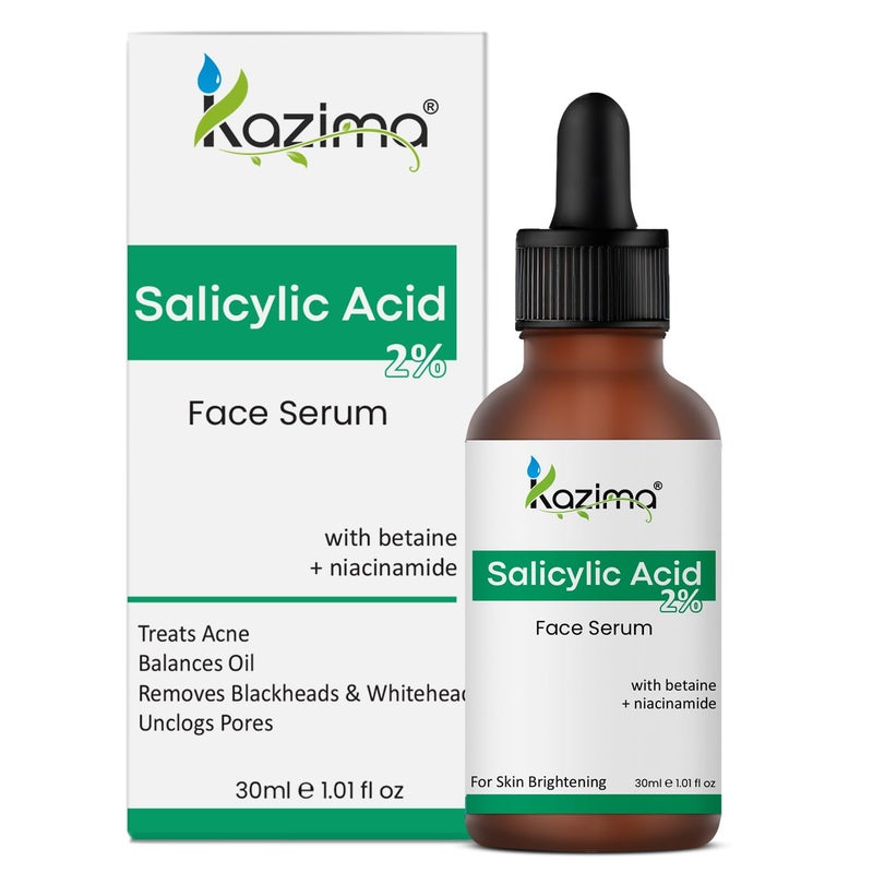 KAZIMA 2 Salicylic Acid Face Serum for Acne Blackheads  Open Pores  Reduces Excess Oil  Exfoliates Skin  Salicylic Acid Serum for Acneprone  Oily Skin  For Women  Men  30 ml - Image 1