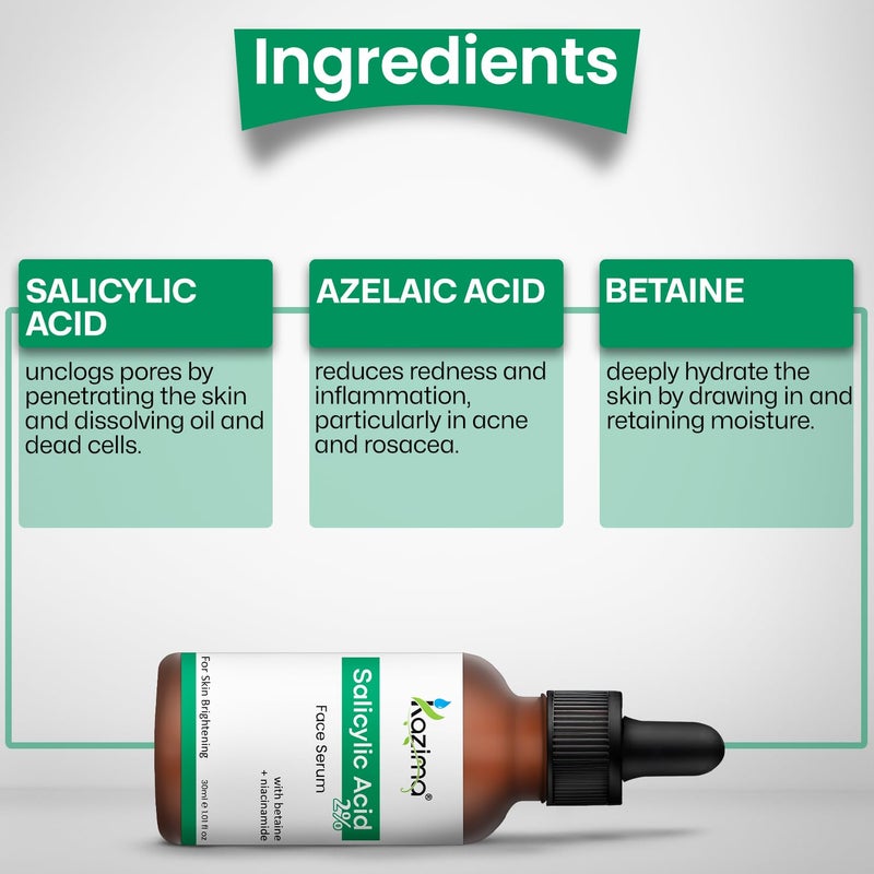 KAZIMA 2 Salicylic Acid Face Serum for Acne Blackheads  Open Pores  Reduces Excess Oil  Exfoliates Skin  Salicylic Acid Serum for Acneprone  Oily Skin  For Women  Men  30 ml - Image 3