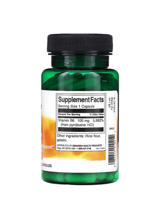 Swanson, B6 Pyridoxine, 100 mg, 100 Capsules - Image 2