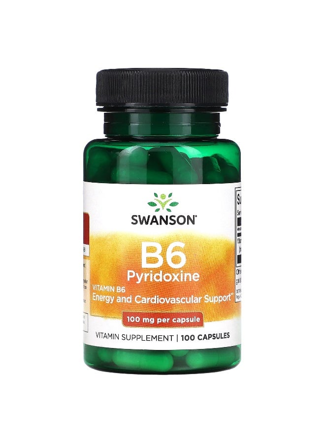 Swanson, B6 Pyridoxine, 100 mg, 100 Capsules - Image 1