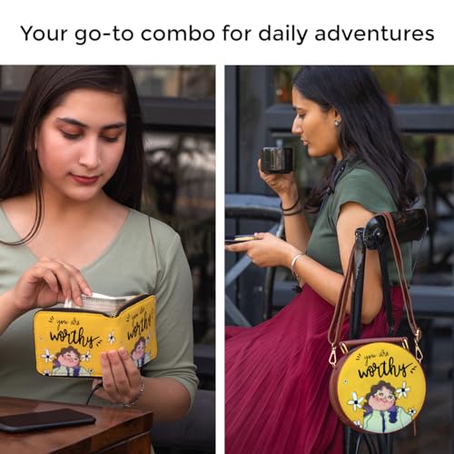 Kalankit Round Sling Bag & Wallet Combo for Girls | Handmade Vegan Leather Crossbody & Mini Wallet Set | Valentine’s & Birthday Gift Idea for Her & Friends | You Are Worthy - Image 2