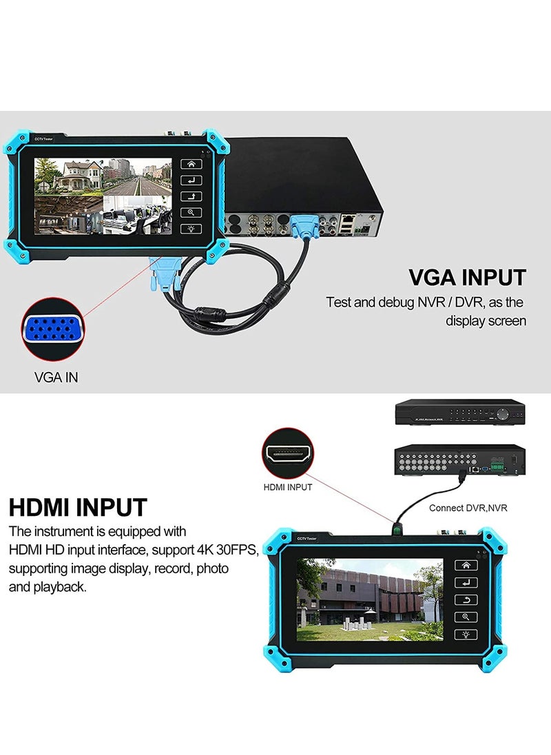 KASTWAVE - 8MP IP Camera Tester with Cable Tracer, IPC-5100C Plus AHD CVI TVI CVBS IP Camera Test 4K HD Display Video Monitor 5inch IPS Touch Screen IPC Tester Support POE PTZ WiFi RS485 HDMI & VGA - Image 1