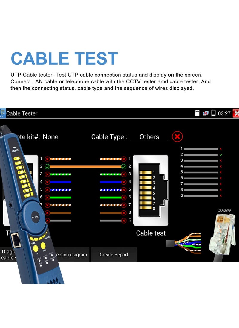 KASTWAVE - 8MP IP Camera Tester with Cable Tracer, IPC-5100C Plus AHD CVI TVI CVBS IP Camera Test 4K HD Display Video Monitor 5inch IPS Touch Screen IPC Tester Support POE PTZ WiFi RS485 HDMI & VGA - Image 1