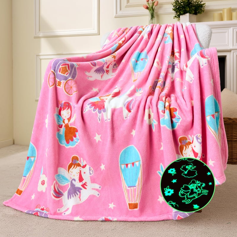Joiedomi Glow in The Dark Blanket Unicorn Toys for Girls Age 2 3 4 5 6 7 8 9 10 11 12 Year Old Girl Gifts Soft Cozy Flannel Kids Throw Blanket Birthday Bedroom Decor 5060
