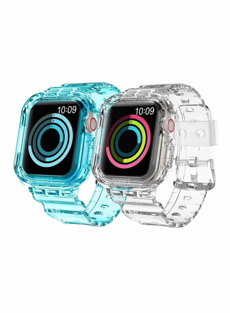 Captaintech Sports Band for Apple Watch Series 7, Transparent Clear Soft Silicone Crystal Strap with Case - Image 1
