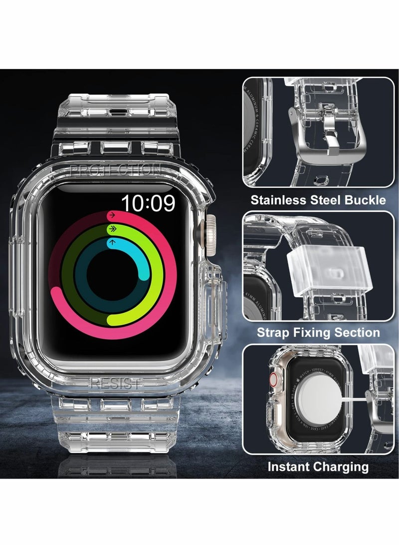 Captaintech Sports Band for Apple Watch Series 7, Transparent Clear Soft Silicone Crystal Strap with Case - Image 5