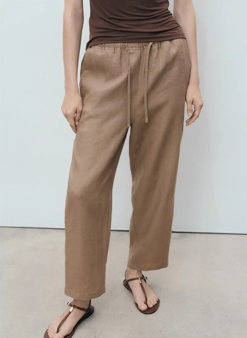 MANGO Drawstring Detailed High Waist Pants