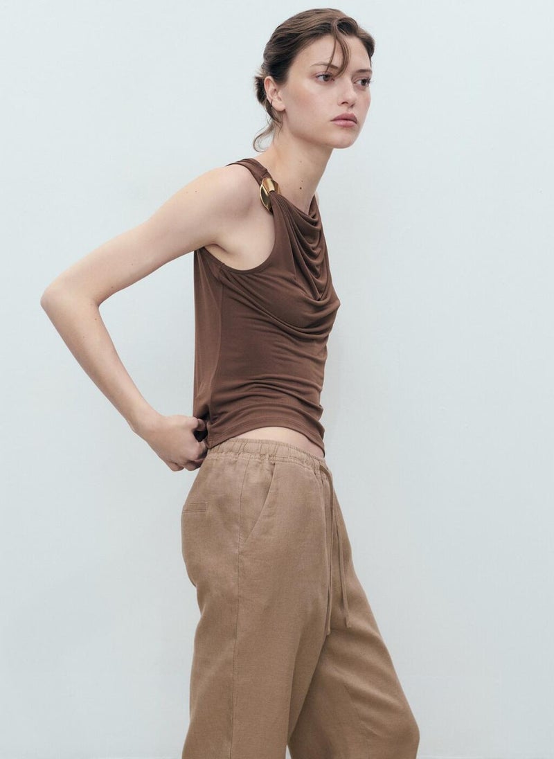MANGO Drawstring Detailed High Waist Pants  - Image 3