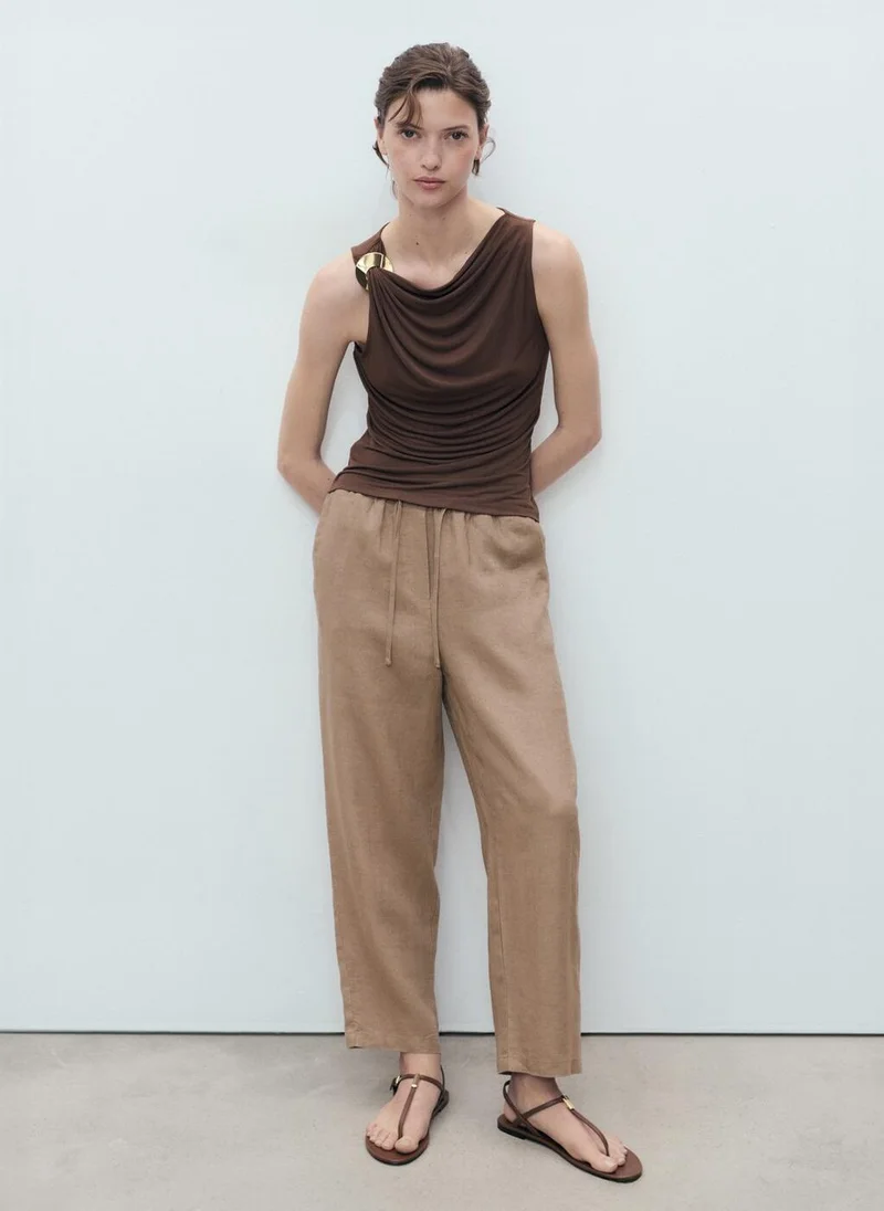 MANGO Drawstring Detailed High Waist Pants