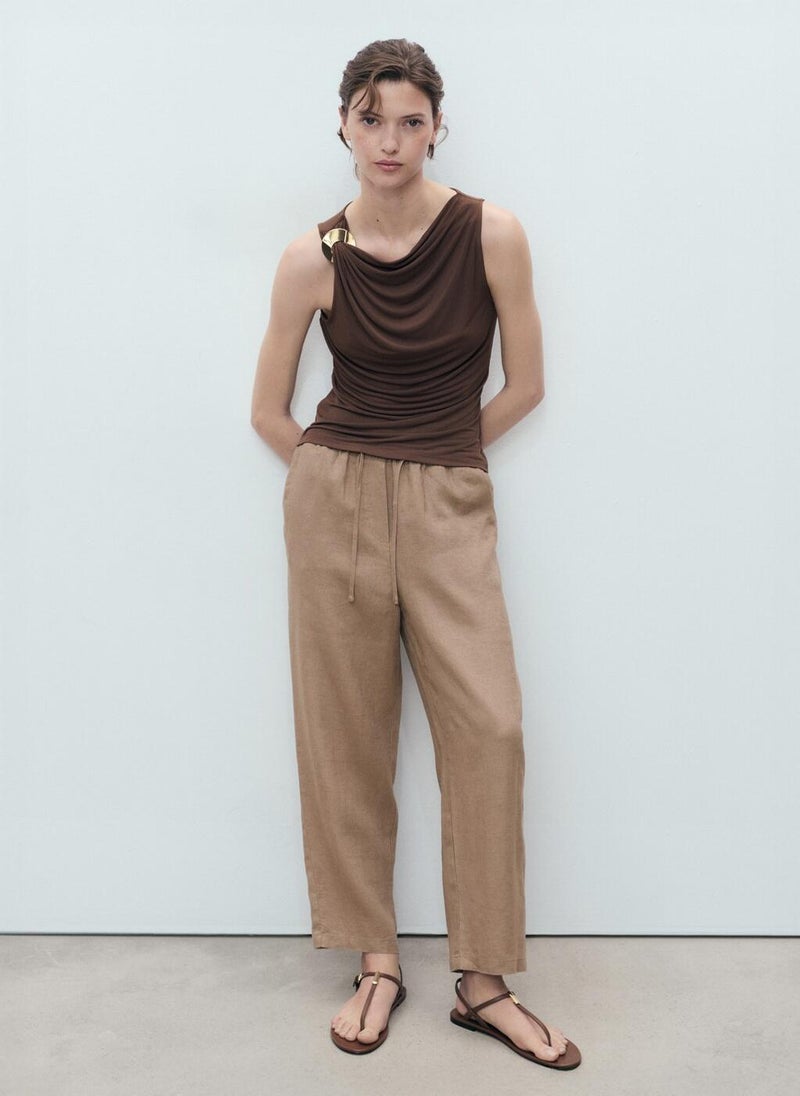 MANGO Drawstring Detailed High Waist Pants  - Image 4