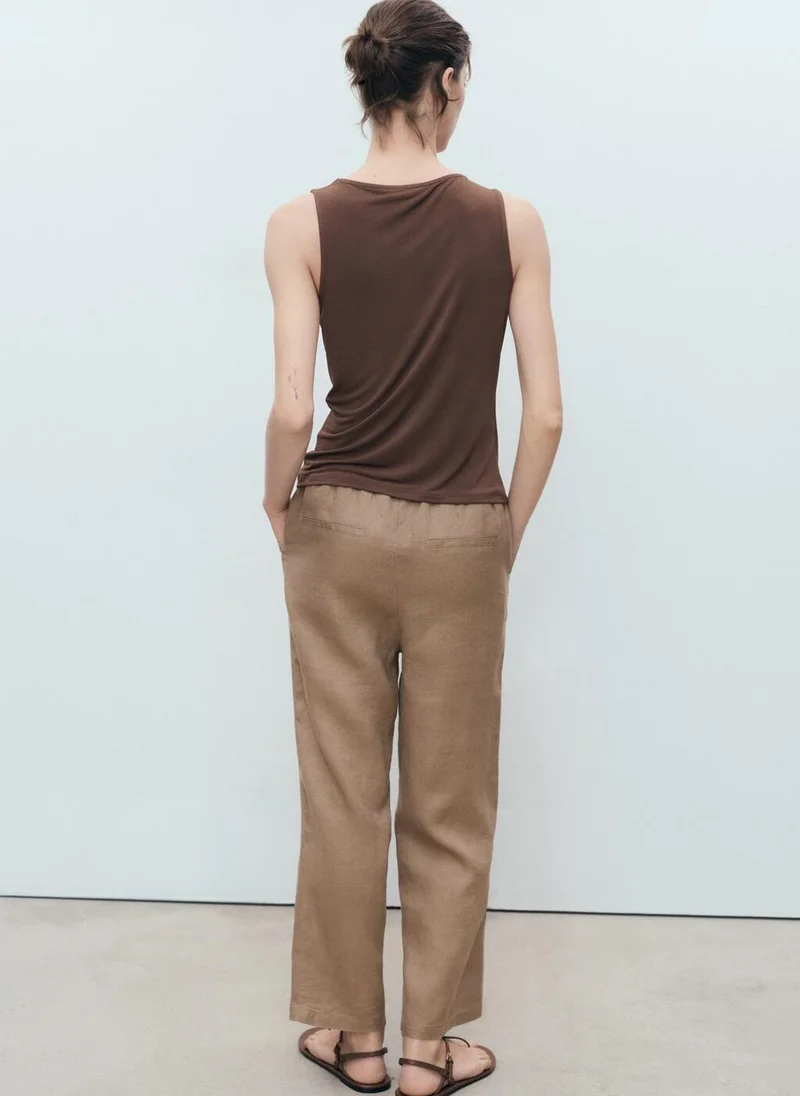 MANGO Drawstring Detailed High Waist Pants