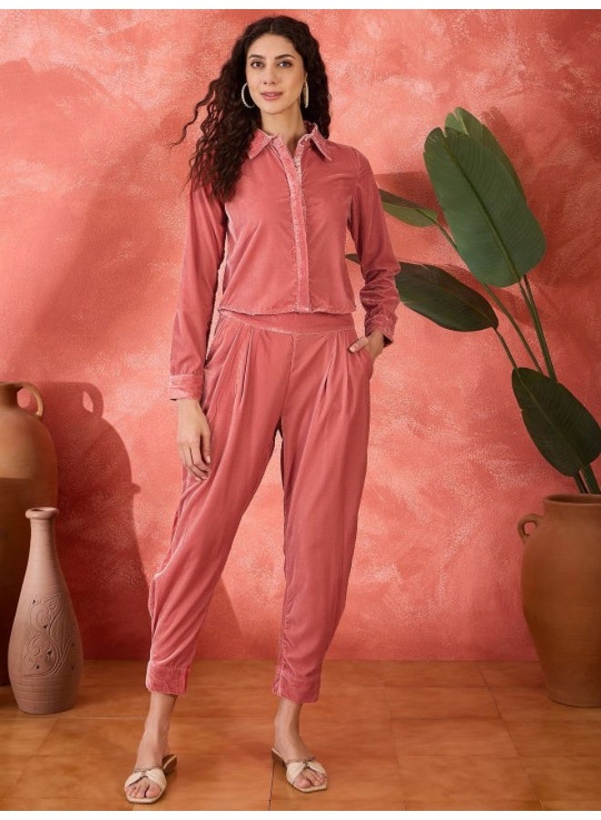 AKS Peach Velvet Cord Set  - Image 1