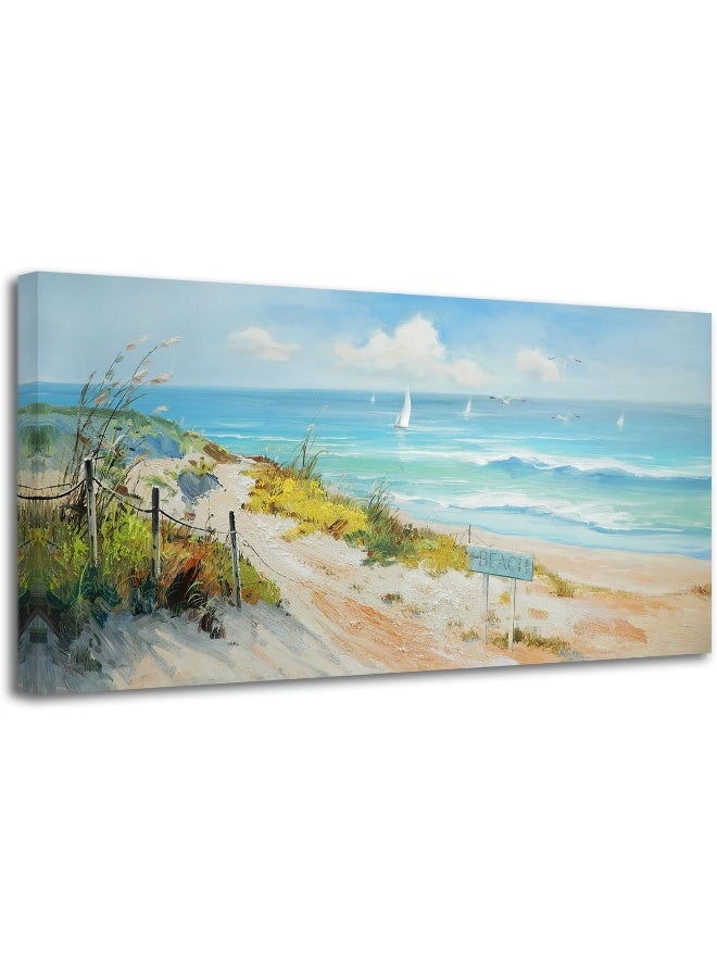Arjun Ocean Wall Art Canvas Coastal Beach Painting Blue Landscape Sunset Picture - Image 1