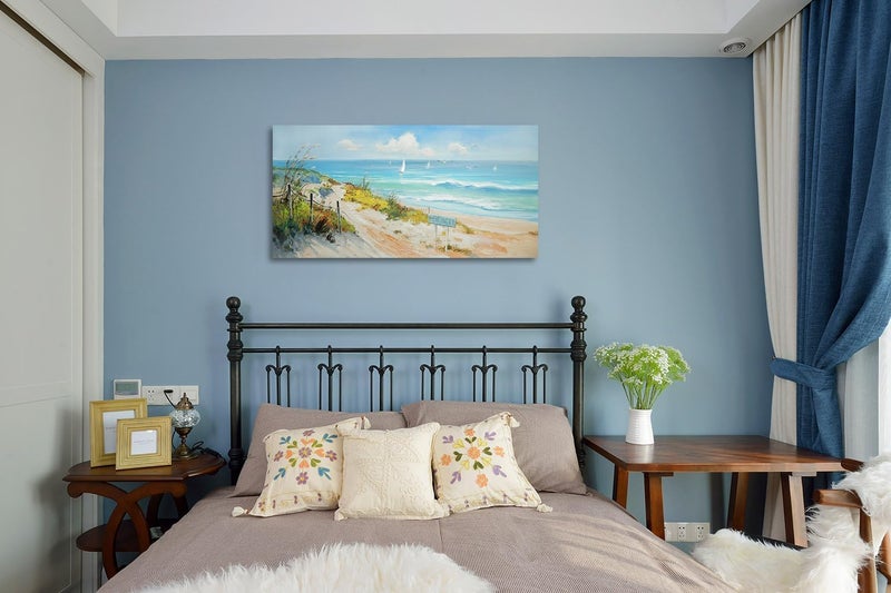 Arjun Ocean Wall Art Canvas Coastal Beach Painting Blue Landscape Sunset Picture - Image 4