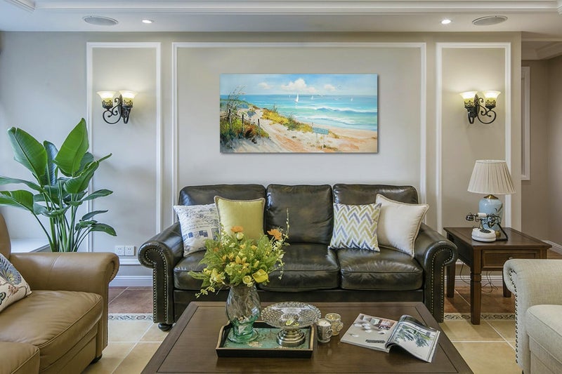 Arjun Ocean Wall Art Canvas Coastal Beach Painting Blue Landscape Sunset Picture - Image 3