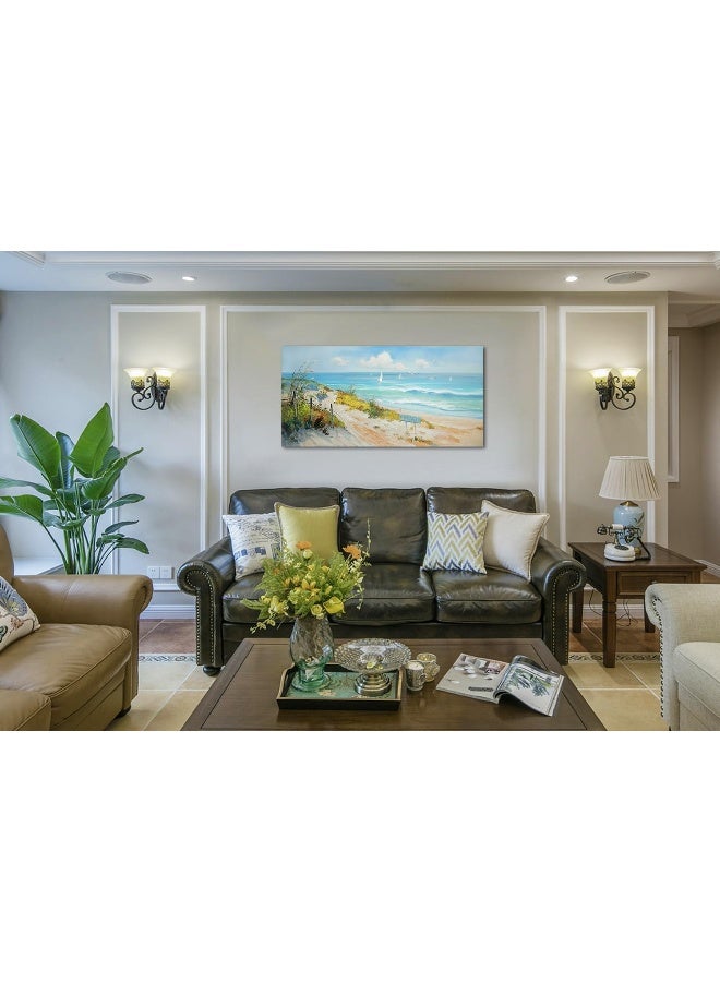 Arjun Ocean Wall Art Canvas Coastal Beach Painting Blue Landscape Sunset Picture - Image 2