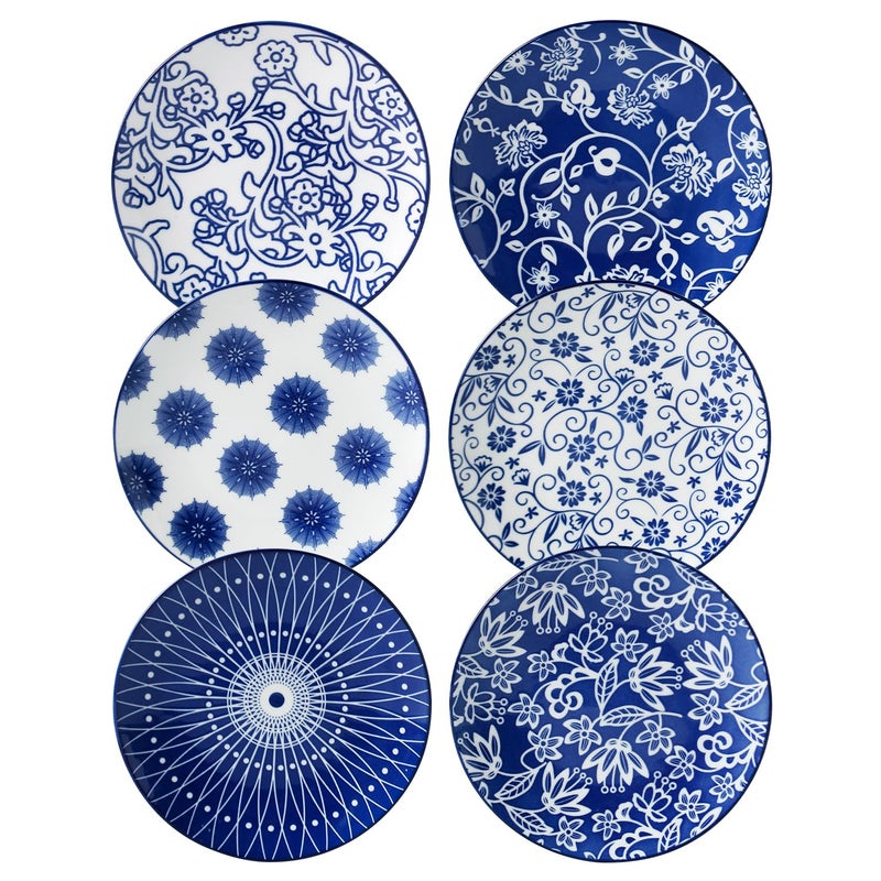 Cerkik Ceramic Dessert Plates Set 6 Inch Mini Appetizer Plates for Kitchen Small Salad Plate for Cake Snacks Side Dish Microwave Dishwasher Safe Gift Vintage Blue - Image 2