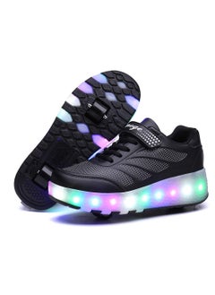 Generic Roller Skates Shoes Light Shoes Girls Boys Double Roller Shoes Kids Outdoor Luminous Shoes for Kids - Black  - Image 2