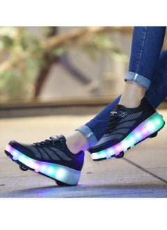 Generic Roller Skates Shoes Light Shoes Girls Boys Double Roller Shoes Kids Outdoor Luminous Shoes for Kids - Black  - Image 3