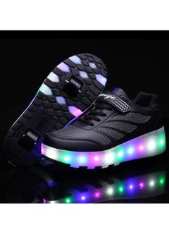 Generic Roller Skates Shoes Light Shoes Girls Boys Double Roller Shoes Kids Outdoor Luminous Shoes for Kids - Black  - Image 4