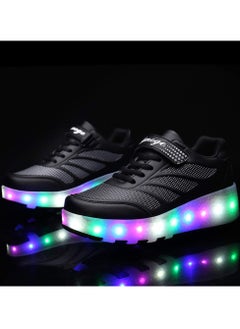 Generic Roller Skates Shoes Light Shoes Girls Boys Double Roller Shoes Kids Outdoor Luminous Shoes for Kids - Black  - Image 5