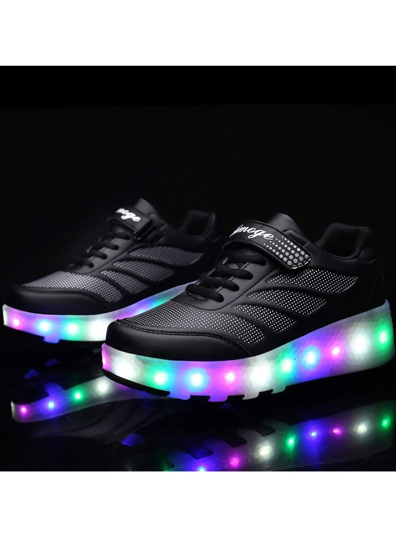 Generic Roller Skates Shoes Light Shoes Girls Boys Double Roller Shoes Kids Outdoor Luminous Shoes for Kids - Black  - Image 5