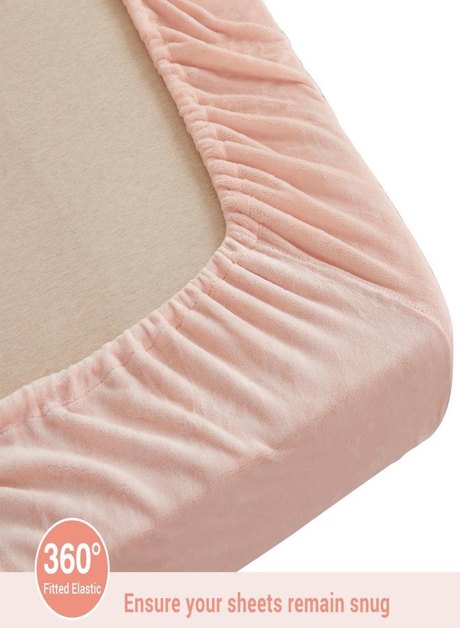 Viviland Plush Micro Fleece Bed Sheet Set - Soft Fuzzy Polar Fleece Velour Velvet Sheets - Extra Warm Winter Fleece Bed Sheets with Deep Pocket - Pink - King - Image 2