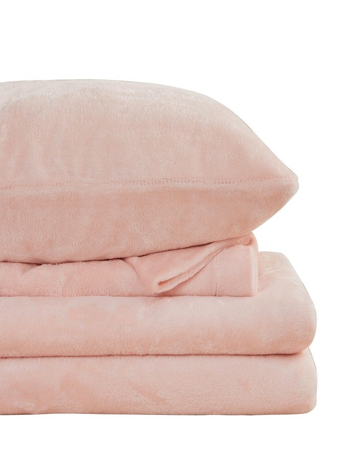 Viviland Plush Micro Fleece Bed Sheet Set - Soft Fuzzy Polar Fleece Velour Velvet Sheets - Extra Warm Winter Fleece Bed Sheets with Deep Pocket - Pink - King - Image 1
