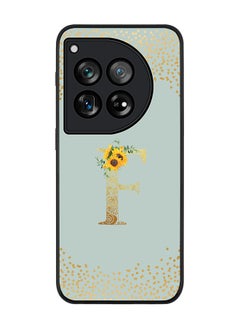 Rugged Black edge case for OnePlus 12R / OnePlus Ace 3 5G, Slim fit Soft Cover Custom Monogram Initial Letter Floral Pattern Alphabet - F (Light Grey)