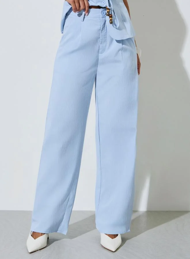 Styli  Blue Solid Waist Tie Strappy Top and Wide Leg Pants Co-Ords for Women | Best Price UAE