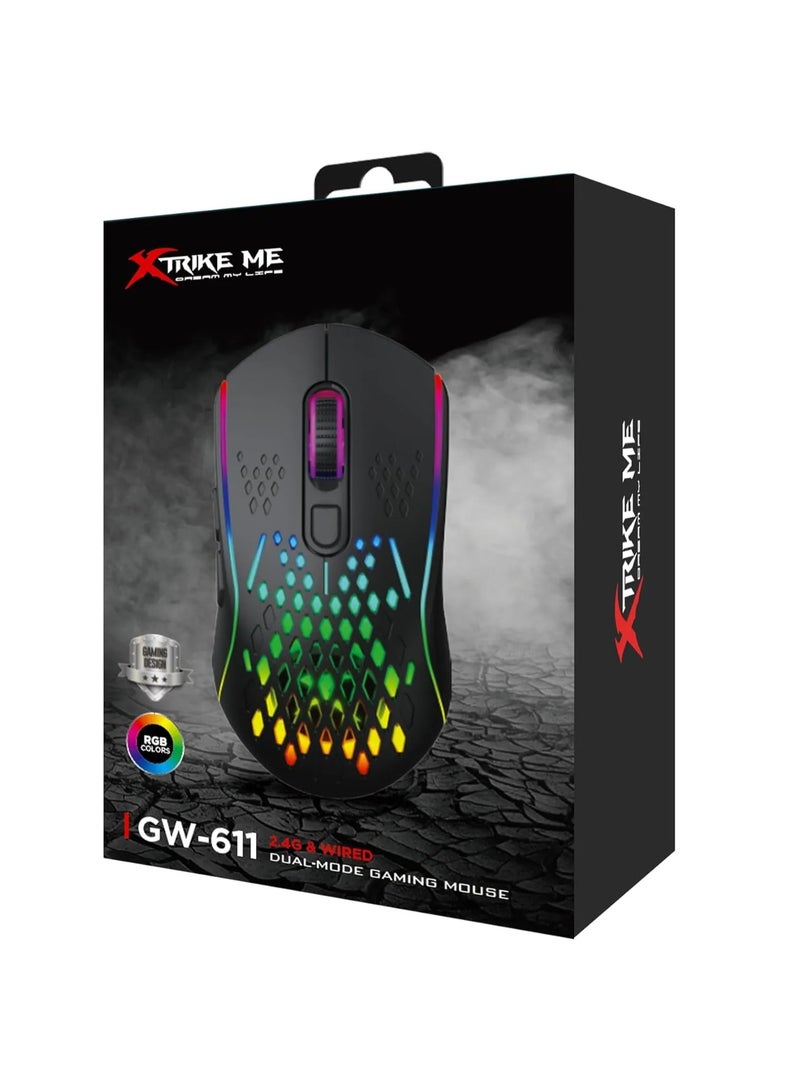 XTRIKE ME ماوس ألعاب مزدوج الوضع GW-611 مع وظيفة إضاءة خلفية RGB - Image 1