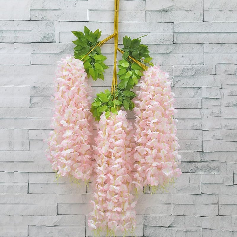Fake Hanging Flowers  12 Pieces 375 FeetPiece Artificial Wisteria Vine Ratta Hanging Garland Silk Flowers for Home Party Wedding Decor Light Pink