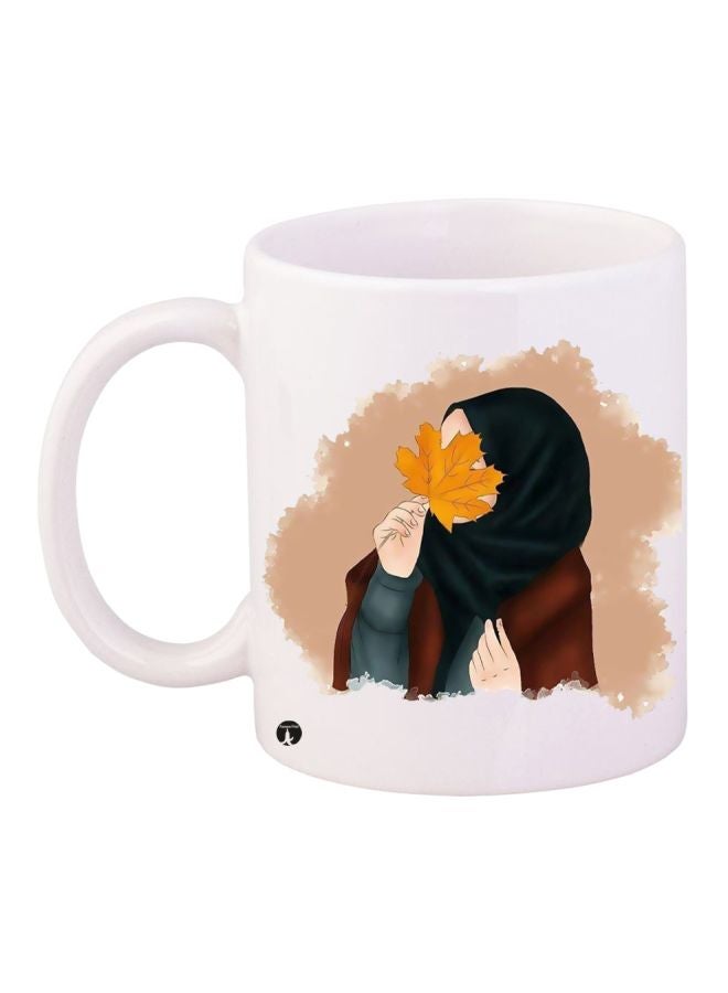 RYN Cartoon Girl Printed Coffee Mug White/Brown/Grey 11ounce