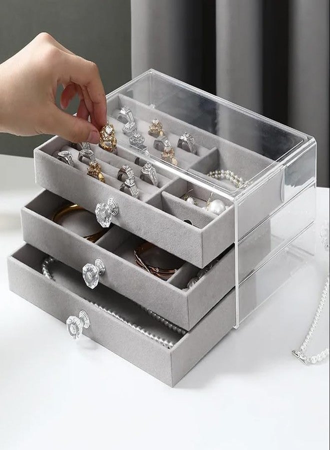 DHARNIX 3-Layer Acrylic Jewellery Storage Box with 3 Drawers | Transparent Organizer for Rings, Earrings, Necklaces, Bracelets & Watches | Clear Jewellery Box for Women & Girls - Image 3