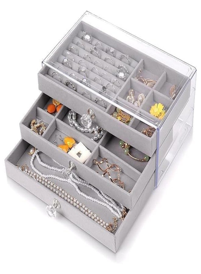 DHARNIX 3-Layer Acrylic Jewellery Storage Box with 3 Drawers | Transparent Organizer for Rings, Earrings, Necklaces, Bracelets & Watches | Clear Jewellery Box for Women & Girls - Image 1