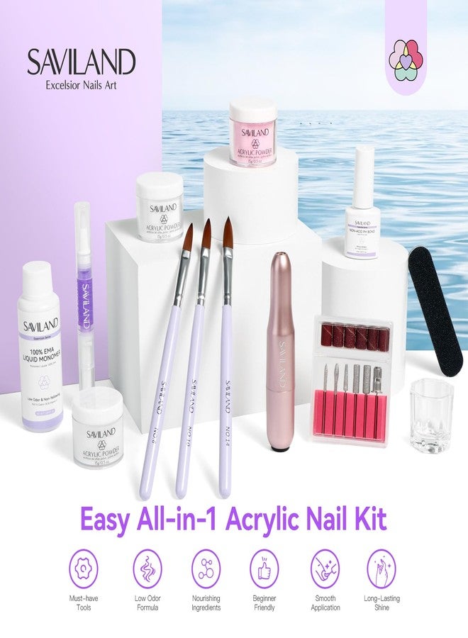 SAVILAND Essentials Acrylic Nail Kit with Drill: Beginner Nail Kit with Keratin Colored Acrylic Nail Powder, MMA-free Monomer Liquid, Primer, Brushes, Forms & Tools for DIY Nail Art Extension Home Use - Image 2