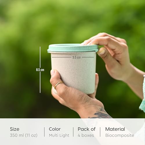 Eha Earth Friendly Storage Containers For Kitchen With Lid | Containers Set of 4 | 350 ml | Made with Rice Husk | Microwave Safe & Fridge Storage Boxes | Storage Box For Kitchen | Multi-Light - Image 2