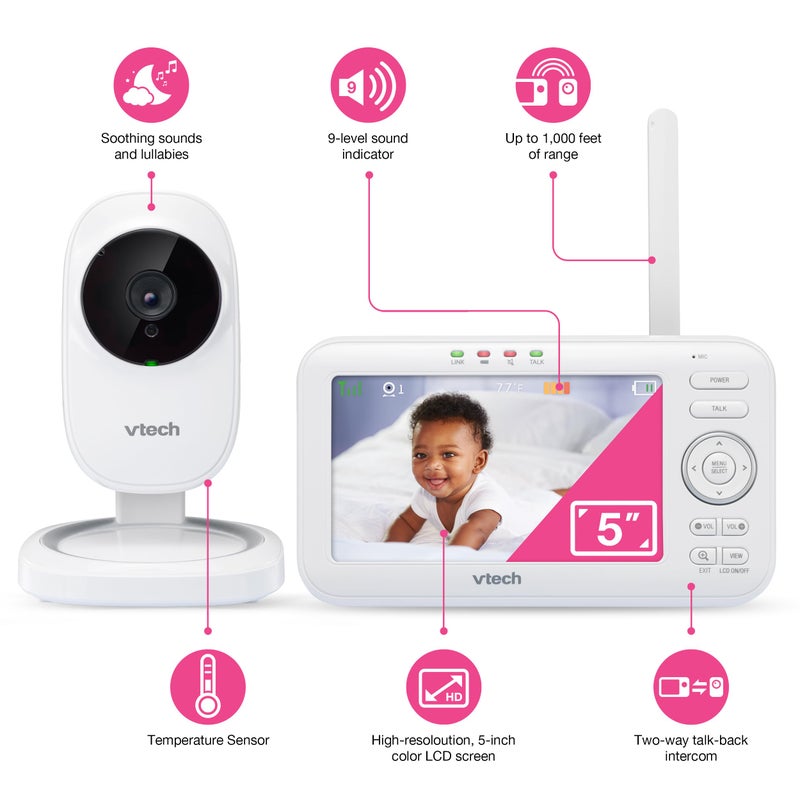 VTech VM5251 5â€ Digital Video Baby Monitor with Full-Color and Automatic Night Vision, White 5 inch - Image 3
