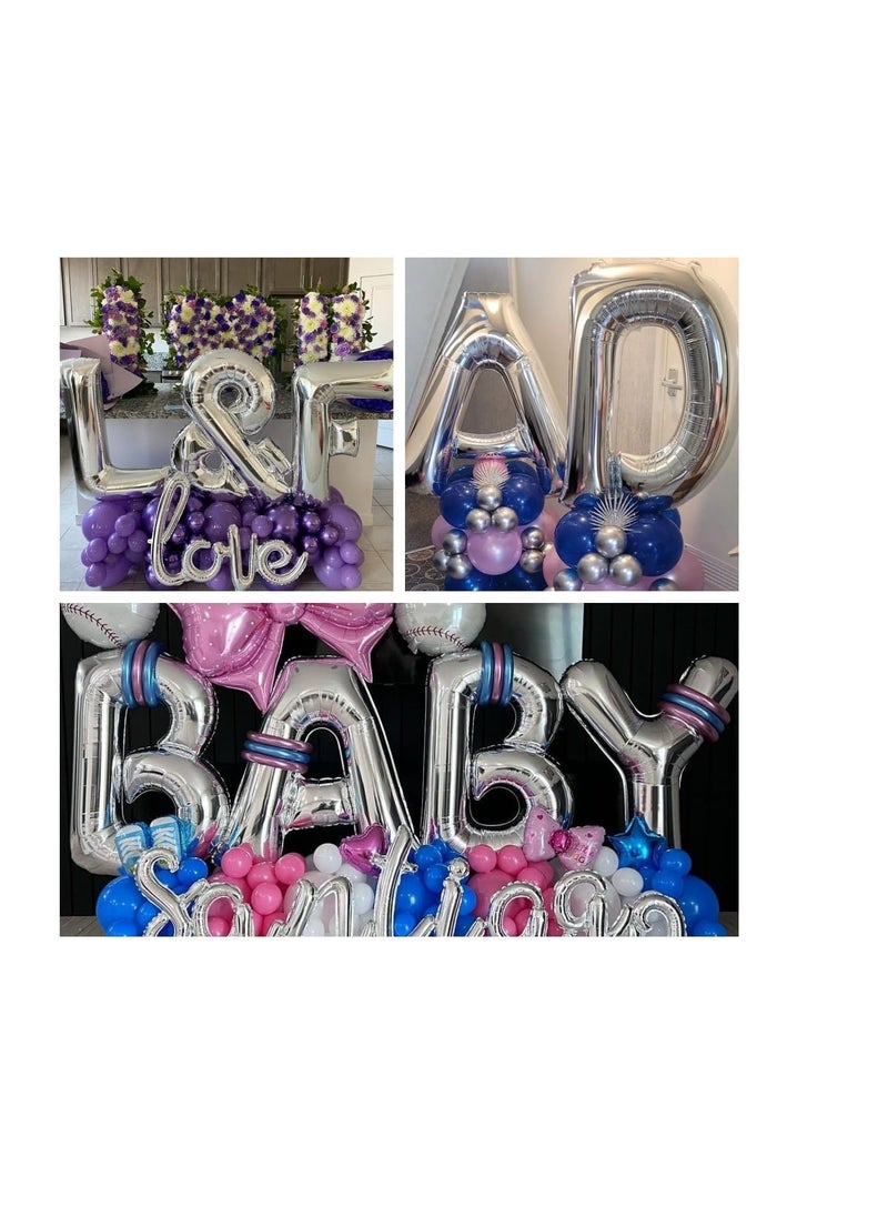 Party with Emma Silver Letter A to Z Balloons 32 inch Large Alphabet Balloons Silver Helium Foil Letter Balloon Banner for Birthday Party Anniversary Wedding Decoration (Silver-E)  - Image 5