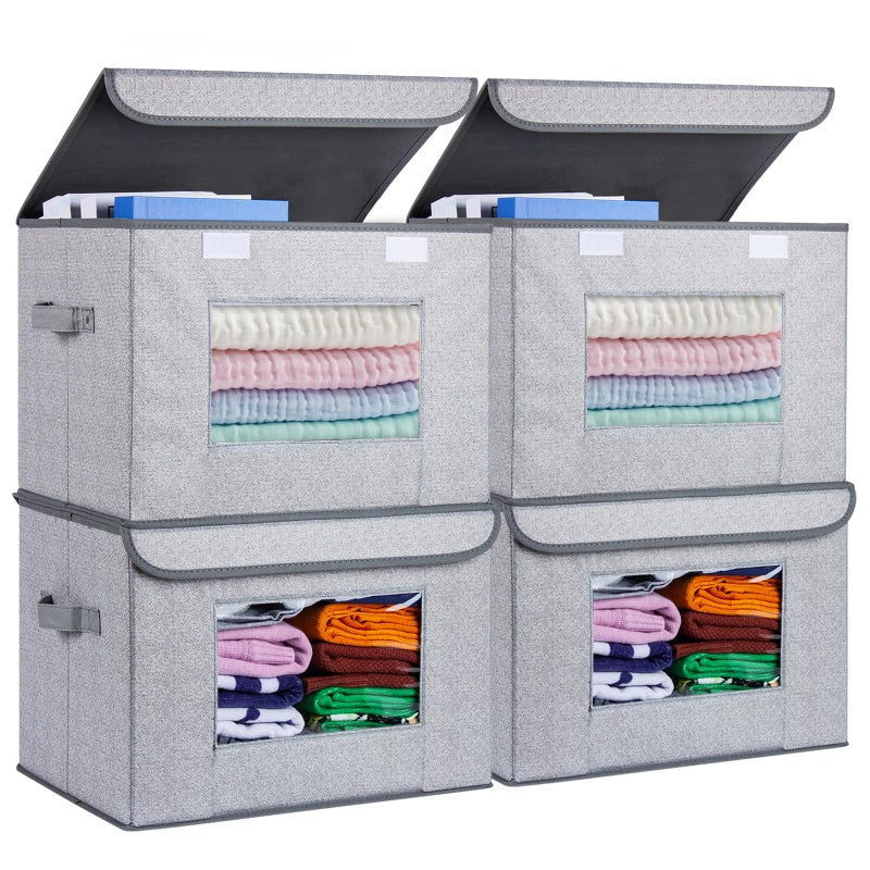 Univivi Univivi Fabric Foldable Storage Boxes 4Pack Large Collapsible Stackable Storage Bins with Lids Closet Organizers and Storage Cube Basket for Home Office Bedroom Gray 17 x 12 x 12